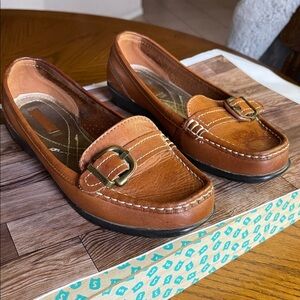 THOM MCAN WOMENS  TAN LEATHER WOVEN LOAFERS SHOES WOMENS SIZE 8